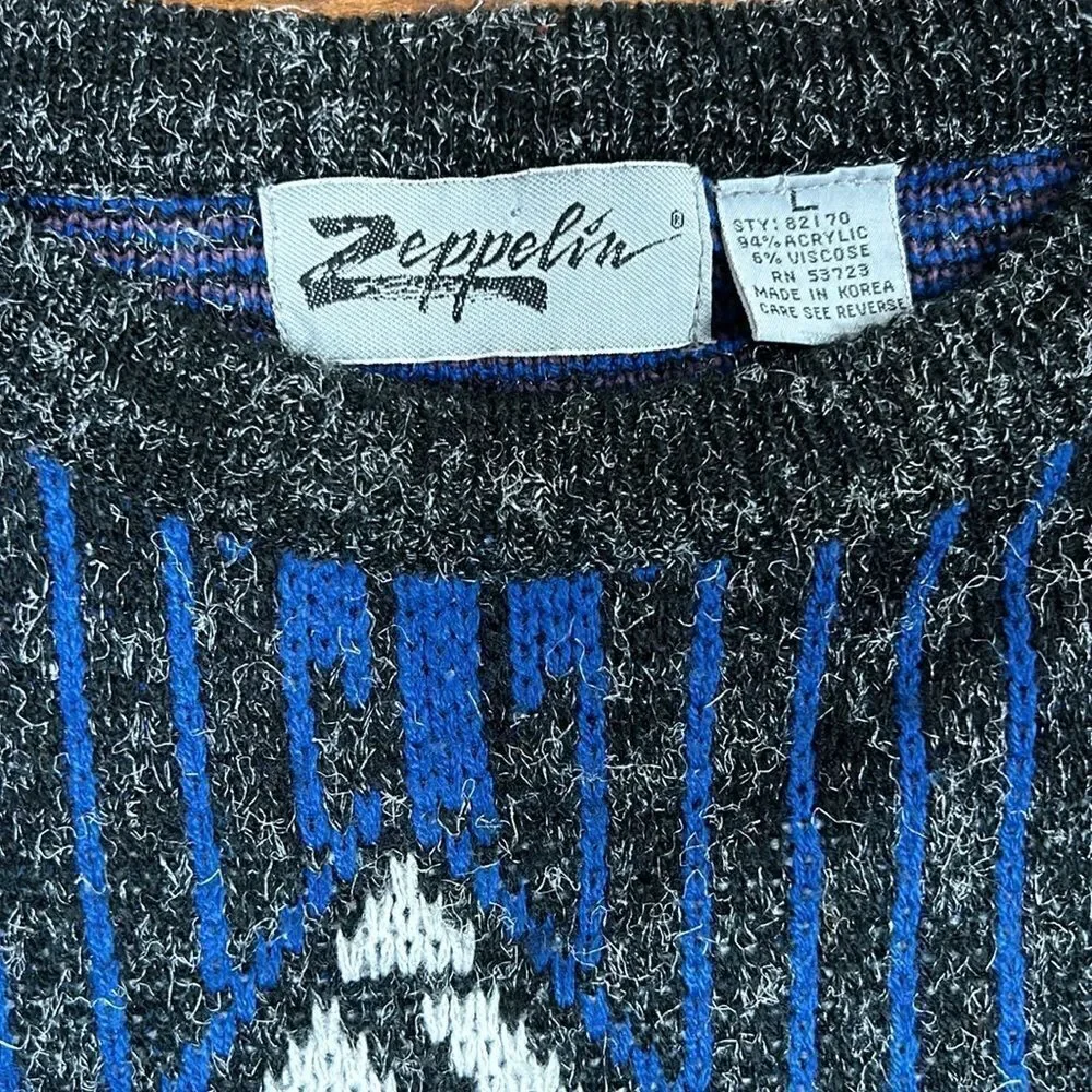 Men’s beautiful vintage ZEPPELIN sweater Size large grandpa oversized 80’s - Picture 5 of 7